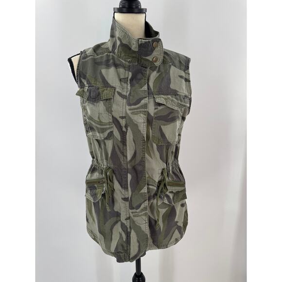 Nordstrom Caslon Green Camo Utility Vest Military Pockets Small - Picture 6 of 12